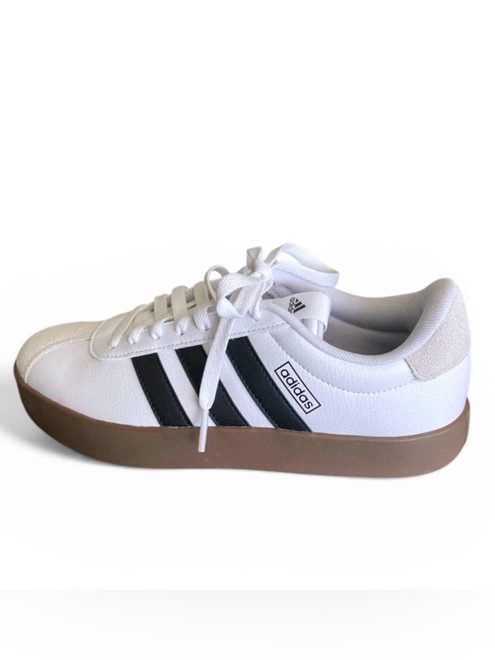 New Adidas VL Court 3.0 Shoes White Lace Up Black Stripes Women's 8